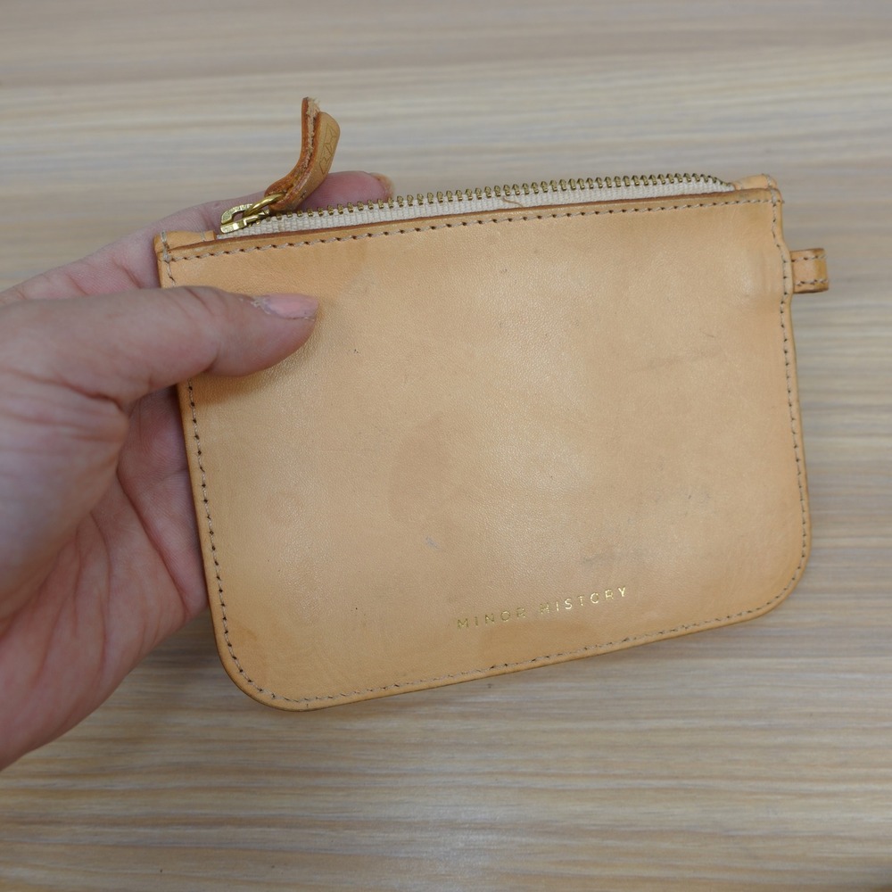 Genuine Leather Pouch Wallet Beige Minimalist Zipper Coin Purse MINOR HISTORY